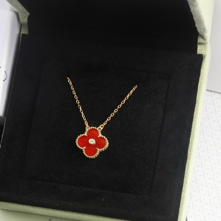 [Luxe Jewelry]CLOVER 15MM DIAMOND CARNELIAN NECKLACE