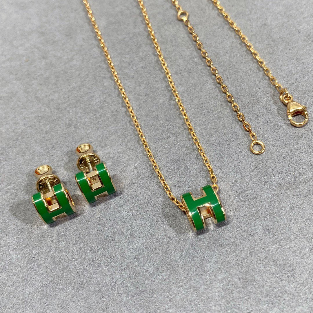 [Luxe Jewelry]POP H GREEN NECKLACE SILVER AND GOLD
