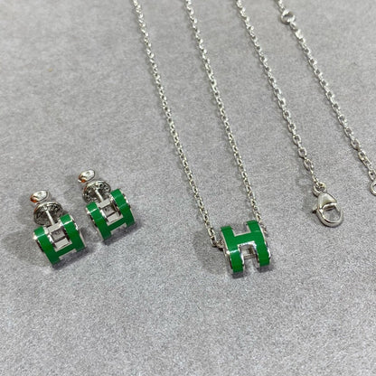 [Luxe Jewelry]POP H GREEN NECKLACE SILVER AND GOLD