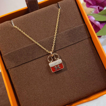 [Luxe Jewelry]CONSTANCE RED PEDANT PINK GOLD NECKLACE