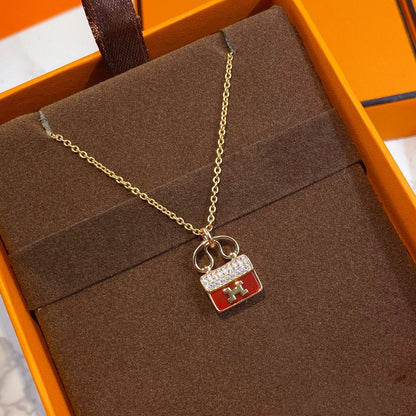 [Luxe Jewelry]CONSTANCE RED PEDANT PINK GOLD NECKLACE