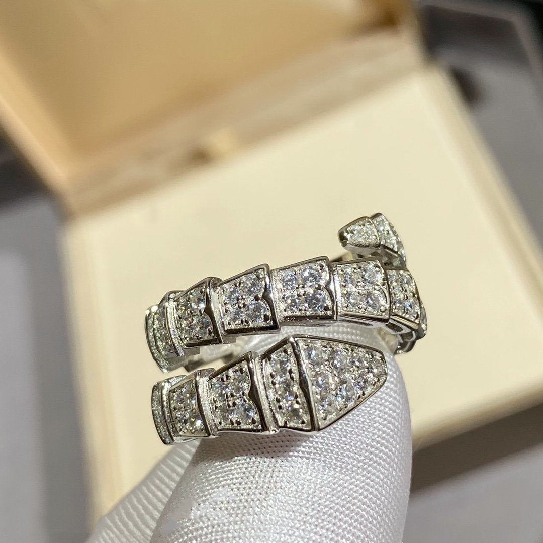 [Luxe Jewelry]SERPENTI DOUBLE RING SILVER DIAMOND PAVED