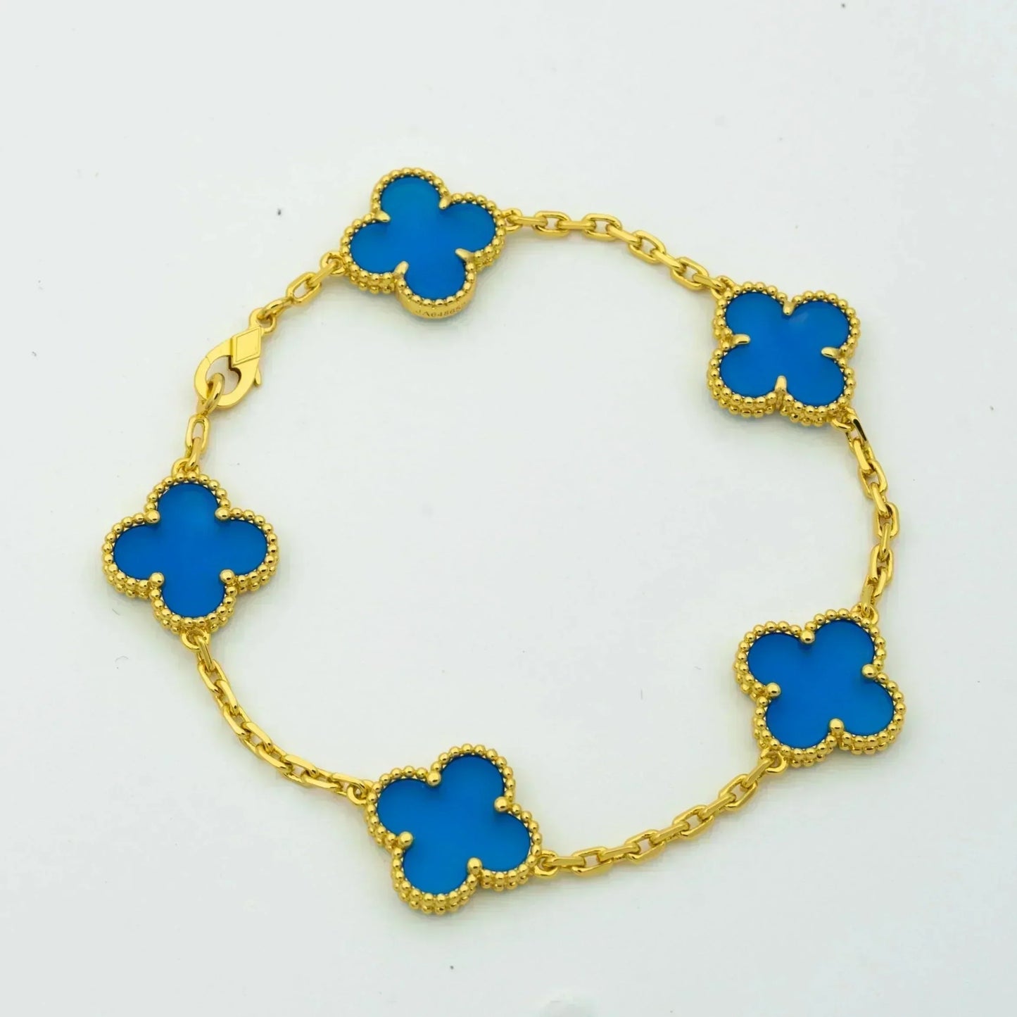 [Luxe Jewelry]CLOVER 5 MOTIFS BLUE AGATE BRACELET