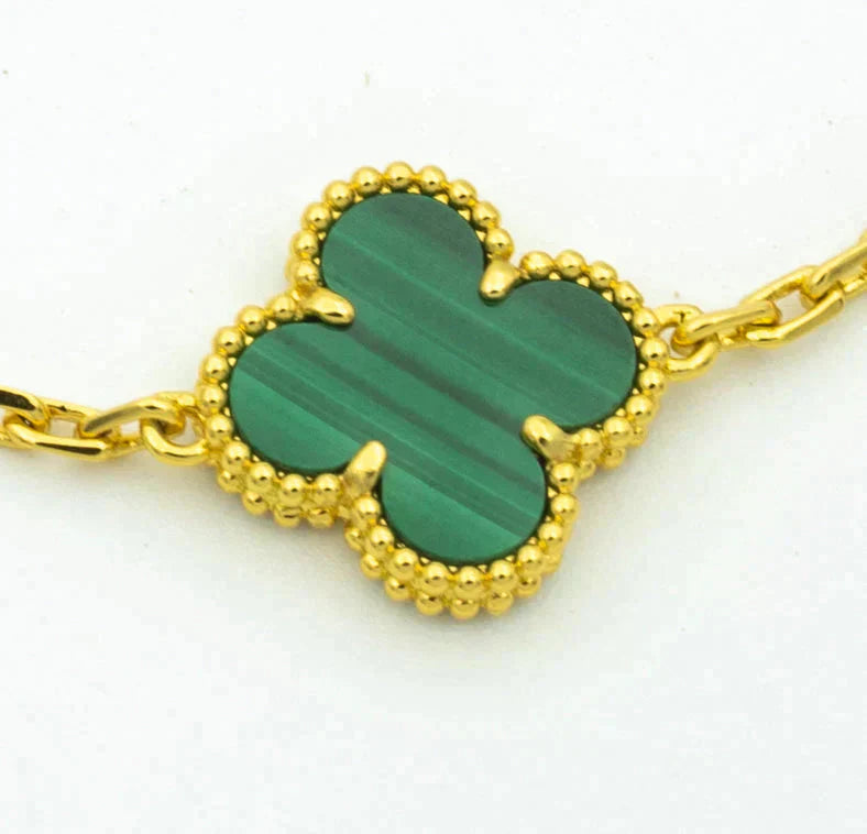 [Luxe Jewelry]CLOVER  5 MOTIF MALACHITE DIAMOND BRACELET