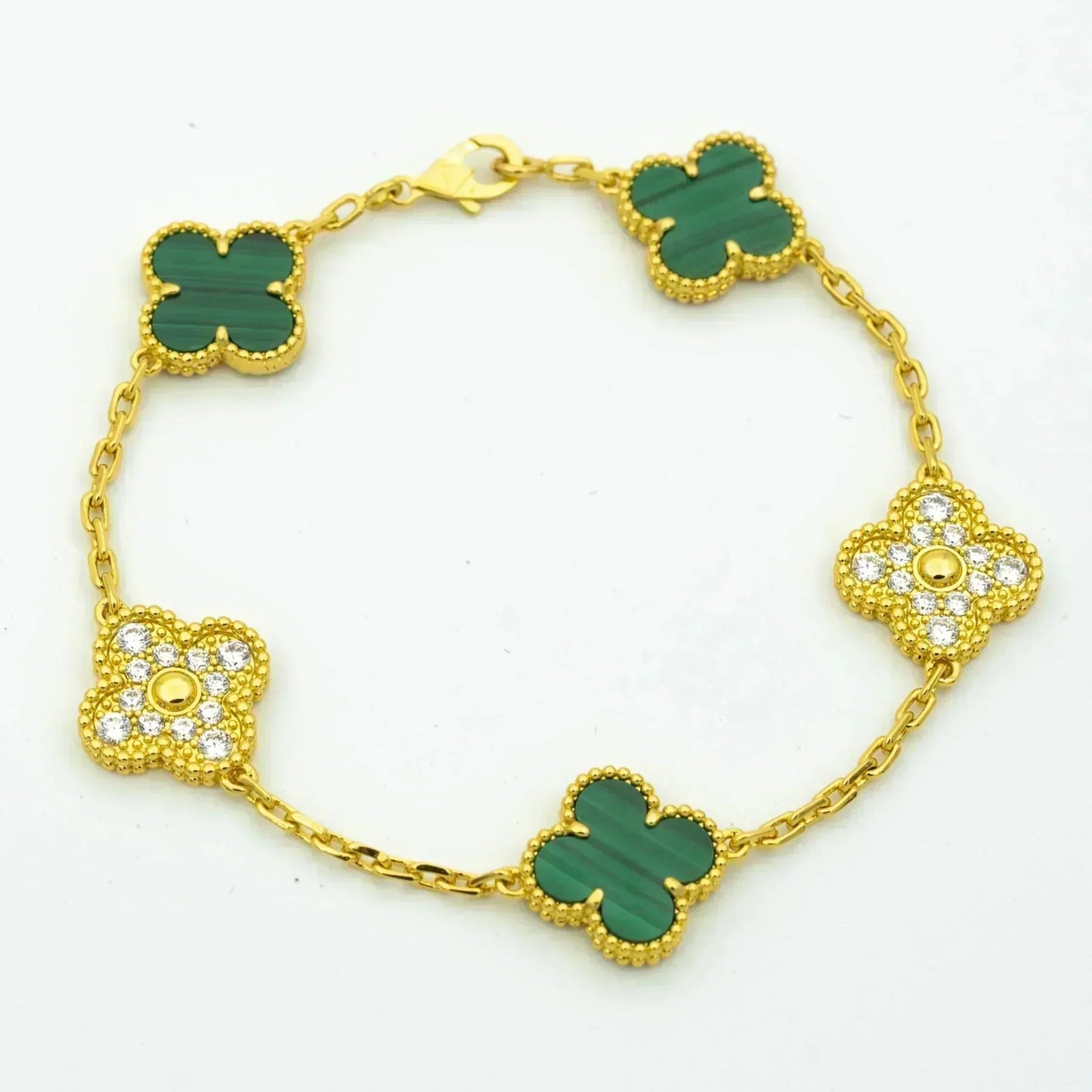 [Luxe Jewelry]CLOVER  5 MOTIF MALACHITE DIAMOND BRACELET