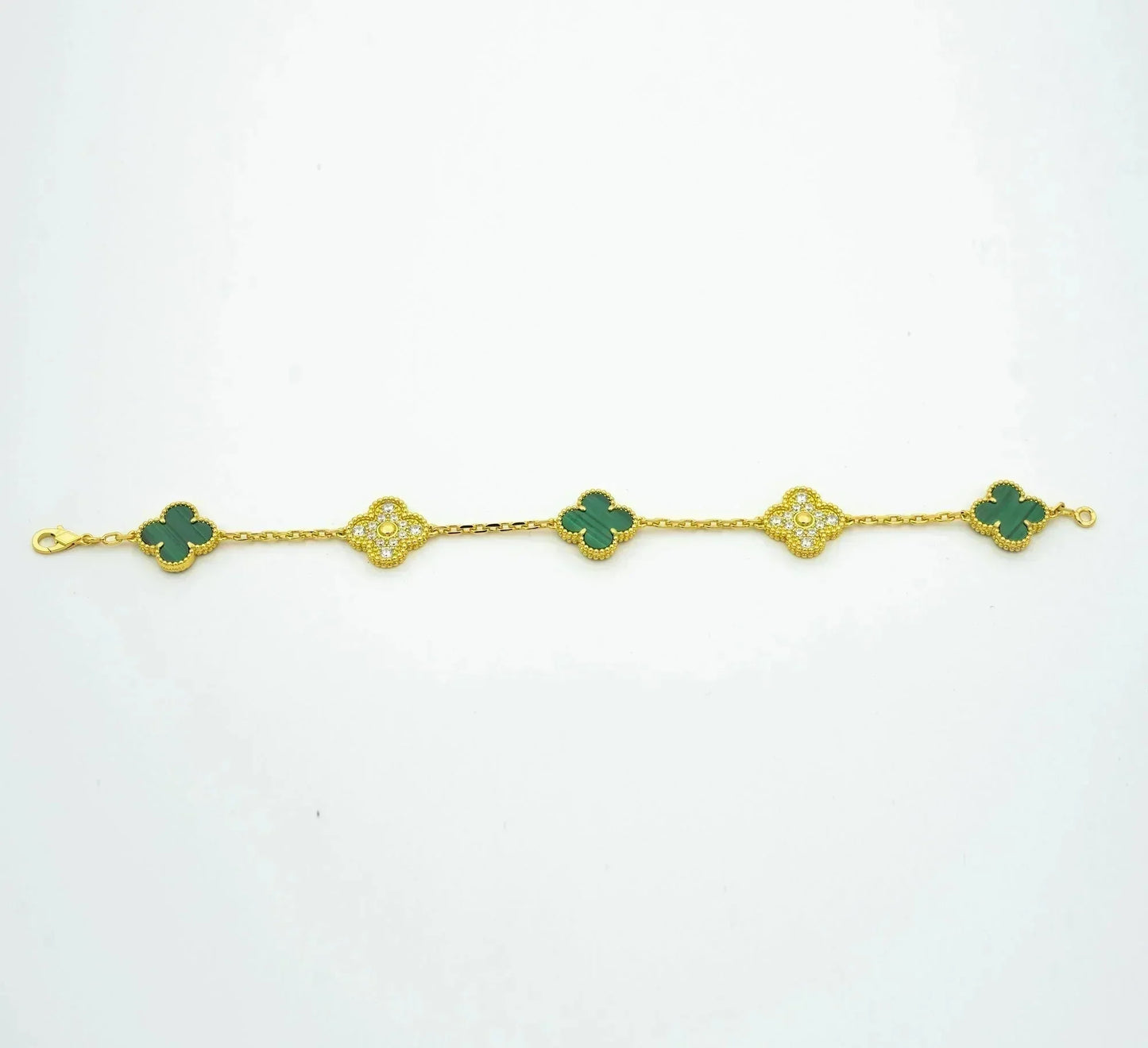 [Luxe Jewelry]CLOVER  5 MOTIF MALACHITE DIAMOND BRACELET