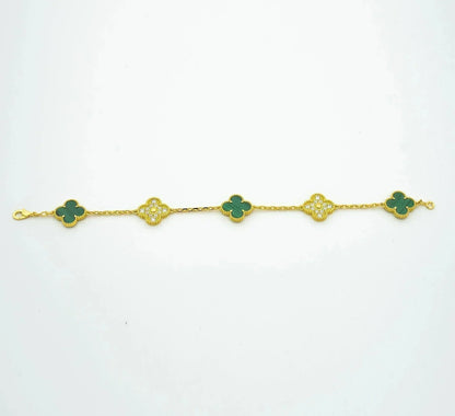 [Luxe Jewelry]CLOVER  5 MOTIF MALACHITE DIAMOND BRACELET