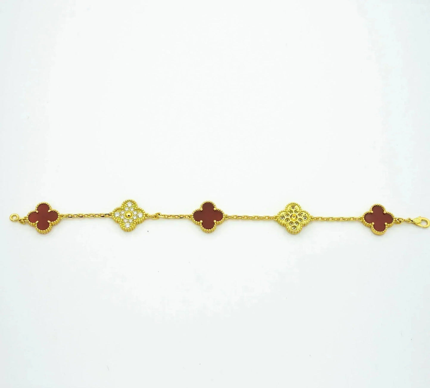 [Luxe Jewelry]CLOVER 5 MOTIFS CARNELIAN DIAMOND BRACELET