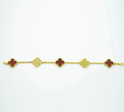 [Luxe Jewelry]CLOVER 5 MOTIFS CARNELIAN DIAMOND BRACELET