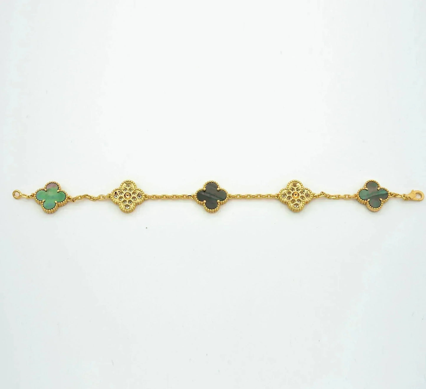 [Luxe Jewelry]CLOVER 5 MOTIF GRAY MOP DIAMOND BRACELET