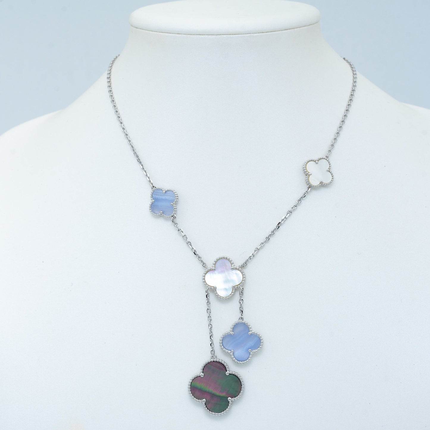 [Luxe Jewelry]CLOVER MOP CHALCEDONY NECKLACE SILVER 6 MOTIF