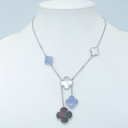 [Luxe Jewelry]CLOVER MOP CHALCEDONY NECKLACE SILVER 6 MOTIF