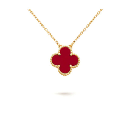 [Luxe Jewelry]CLOVER 15MM CARNELIAN SINGLE FLOWER NECKLACE