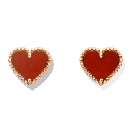 [Luxe Jewelry]HEART CARNELIAN STUD EARRINGS