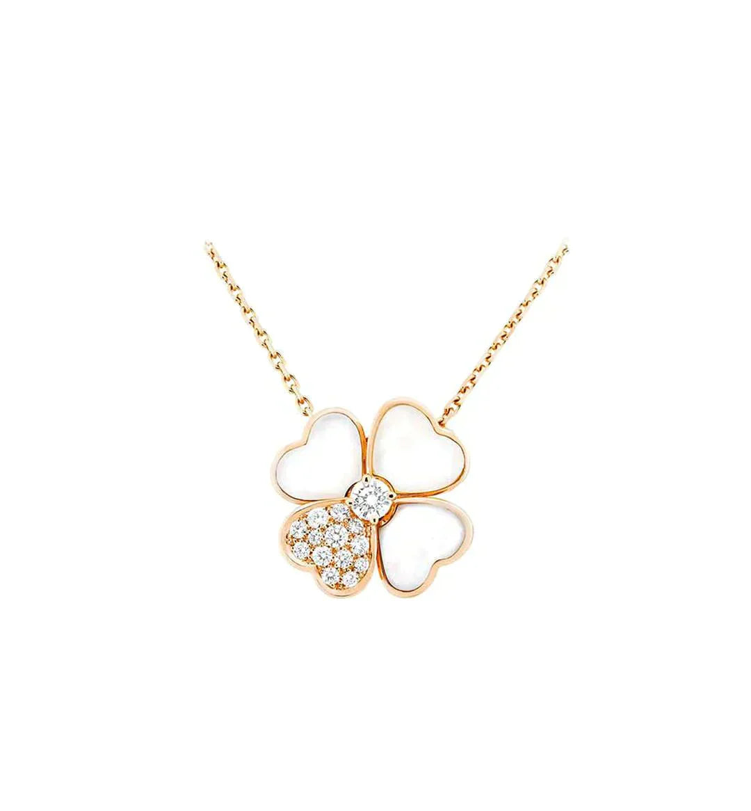 [Luxe Jewelry]CLOVER MOP DIAMOND ROSE GOLD NECKLACE