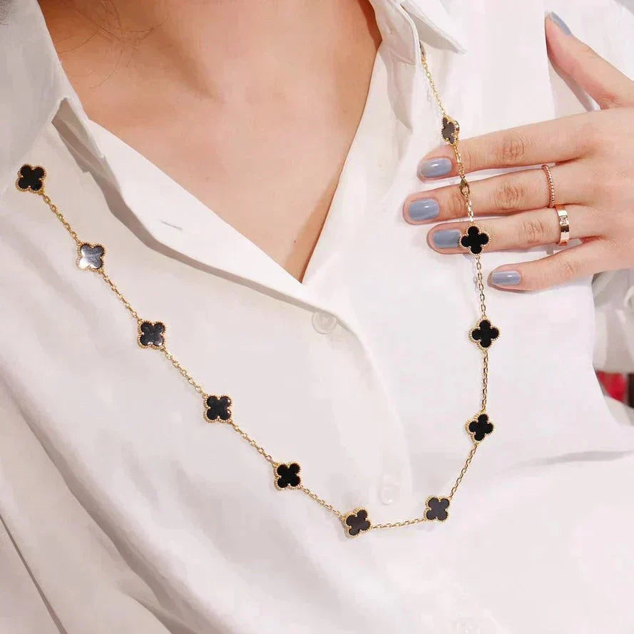 [Luxe Jewelry]CLOVER 20 MOTIFS ONYX NECKLACE
