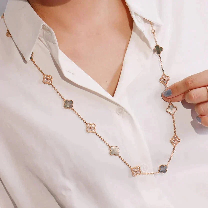 [Luxe Jewelry]CLOVER 20 MOTIFS DARK MOP DIAMOND  NECKLACE