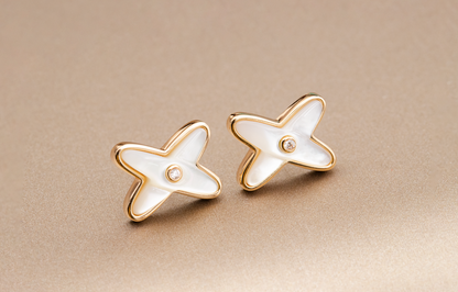 [Luxe Jewelry]JEUX DE WHITE MOP ROSE GOLD DIAMOND EARRINGS