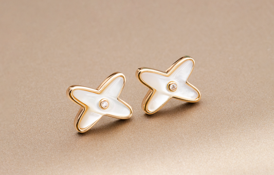 [Luxe Jewelry]JEUX DE WHITE MOP PINK GOLD DIAMOND EARRINGS