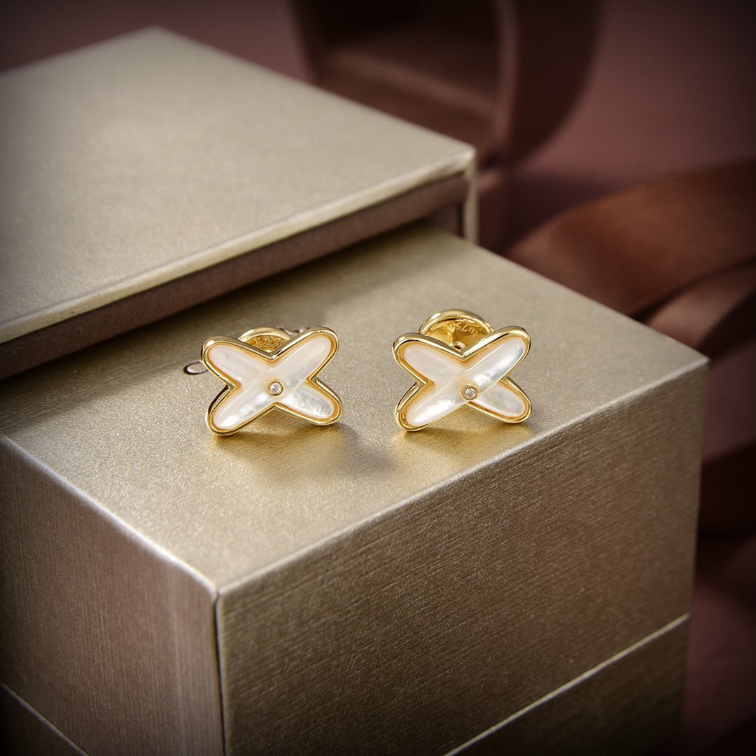 [Luxe Jewelry]JEUX DE WHITE MOP GOLD DIAMOND EARRINGS