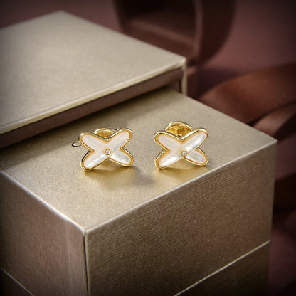 [Luxe Jewelry]JEUX DE WHITE MOP GOLD DIAMOND EARRINGS