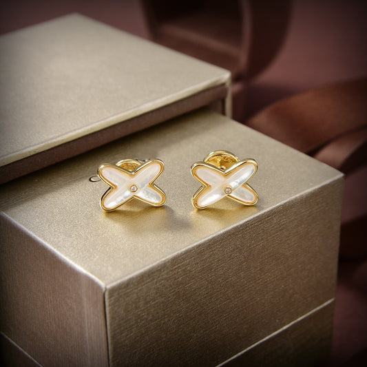 [Luxe Jewelry]JEUX DE WHITE MOP GOLD DIAMOND EARRINGS