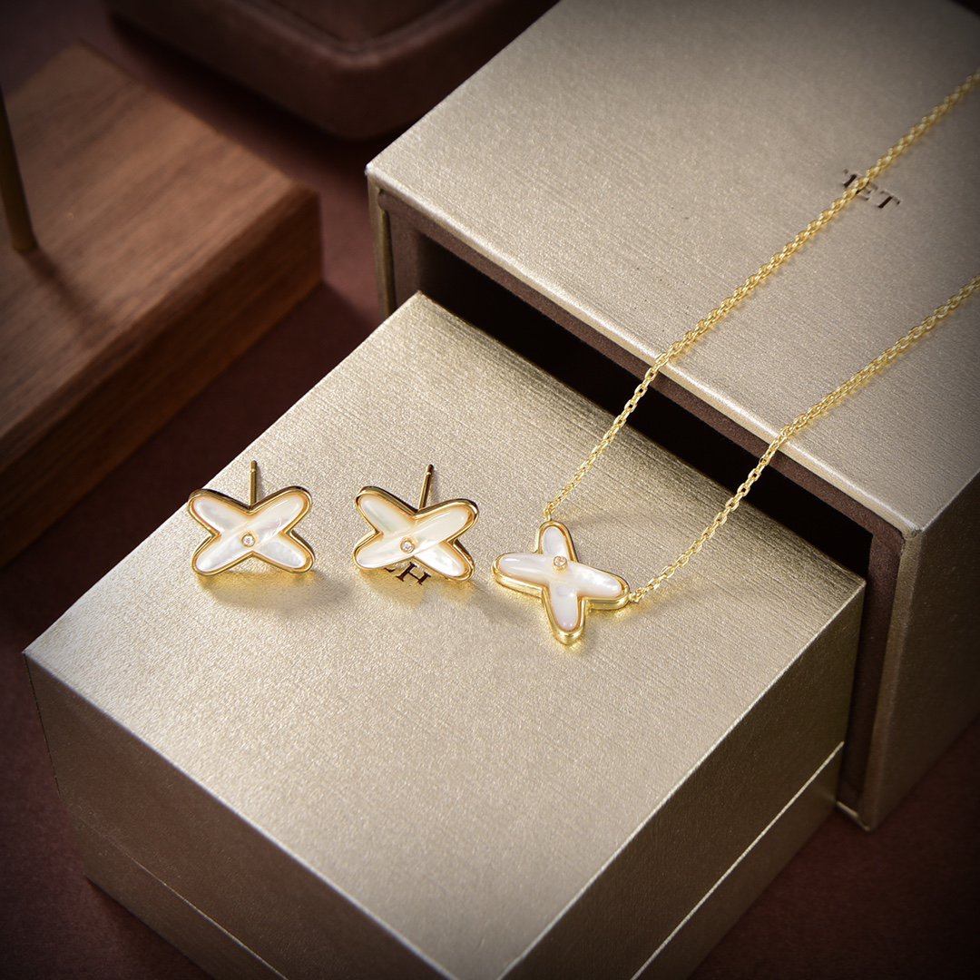 [Luxe Jewelry]JEUX DE WHITE MOP GOLD DIAMOND EARRINGS