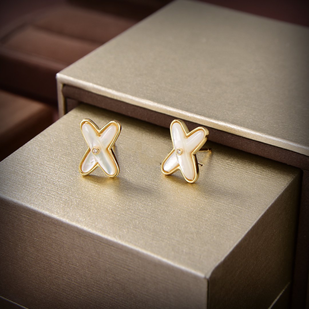 [Luxe Jewelry]JEUX DE WHITE MOP GOLD DIAMOND EARRINGS