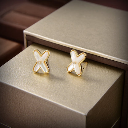 [Luxe Jewelry]JEUX DE WHITE MOP GOLD DIAMOND EARRINGS