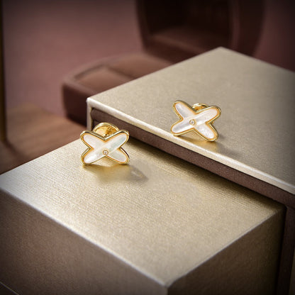 [Luxe Jewelry]JEUX DE WHITE MOP GOLD DIAMOND EARRINGS