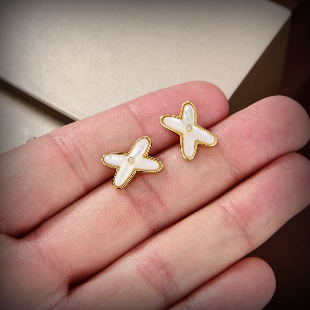 [Luxe Jewelry]JEUX DE WHITE MOP GOLD DIAMOND EARRINGS