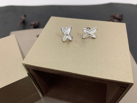 [Luxe Jewelry]JEUX DE WHITE MOP SILVER DIAMOND EARRINGS