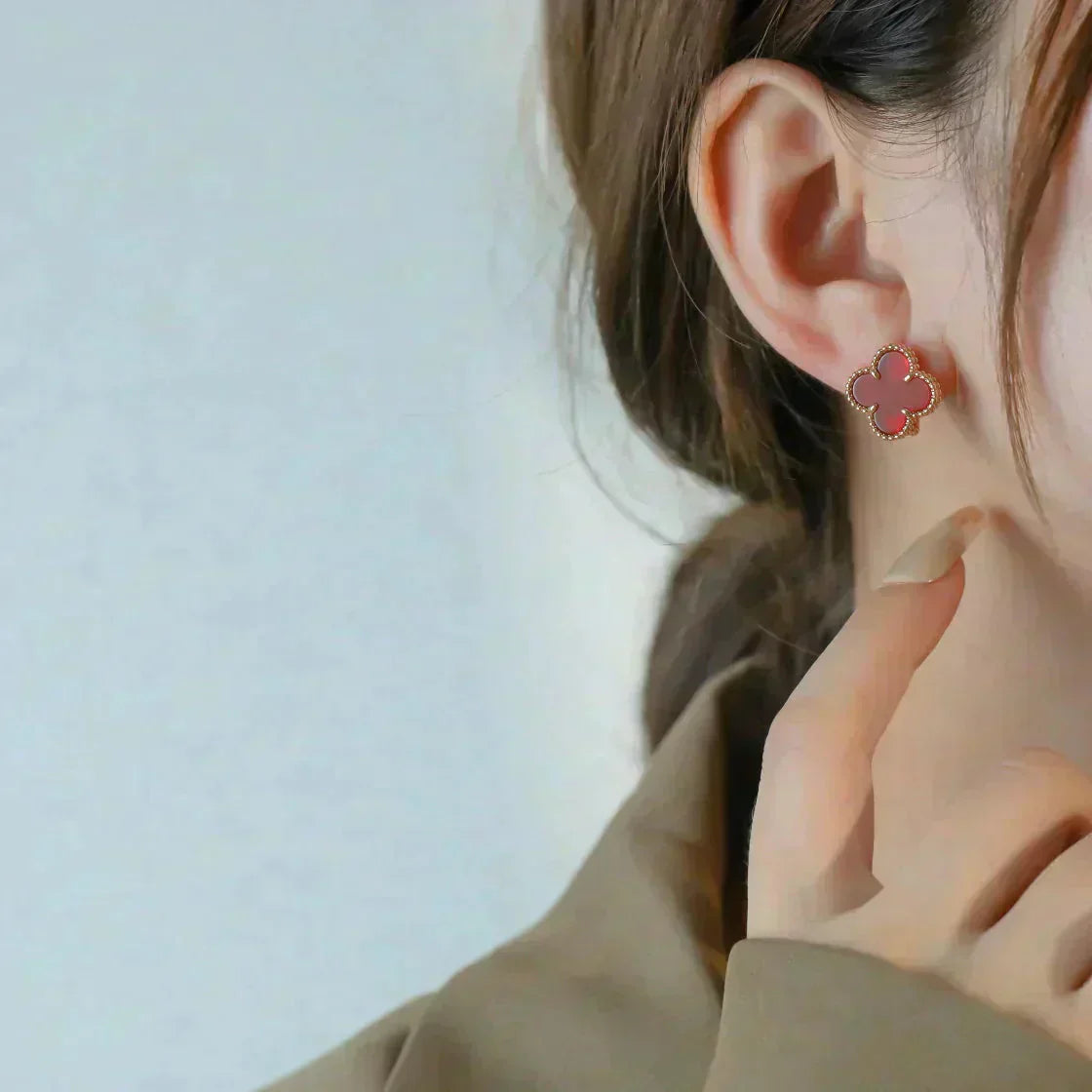 [Luxe Jewelry]CLOVER MEDIUM 1 MOTIFS CARNELIAN  EARRINGS