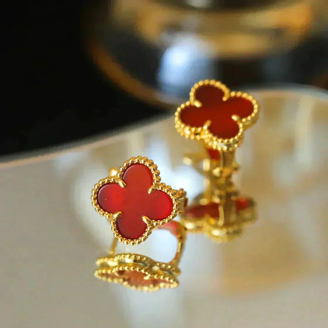 [Luxe Jewelry]CLOVER MEDIUM 1 MOTIFS CARNELIAN  EARRINGS