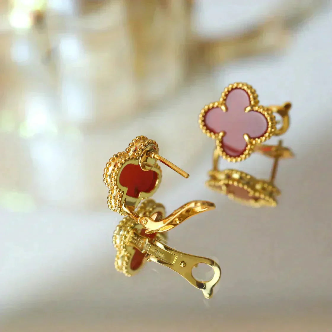 [Luxe Jewelry]CLOVER MEDIUM 1 MOTIFS CARNELIAN  EARRINGS