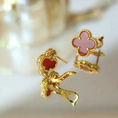 [Luxe Jewelry]CLOVER MEDIUM 1 MOTIFS CARNELIAN  EARRINGS