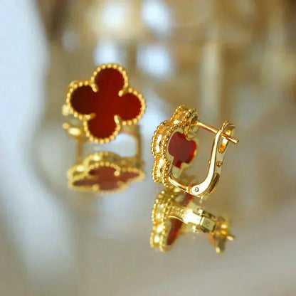 [Luxe Jewelry]CLOVER MEDIUM 1 MOTIFS CARNELIAN  EARRINGS