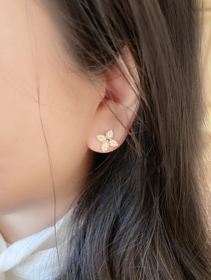 [Luxe Jewelry]STAR BLOSSOM STUD EARRINGS PINK GOLD DIAMONDS