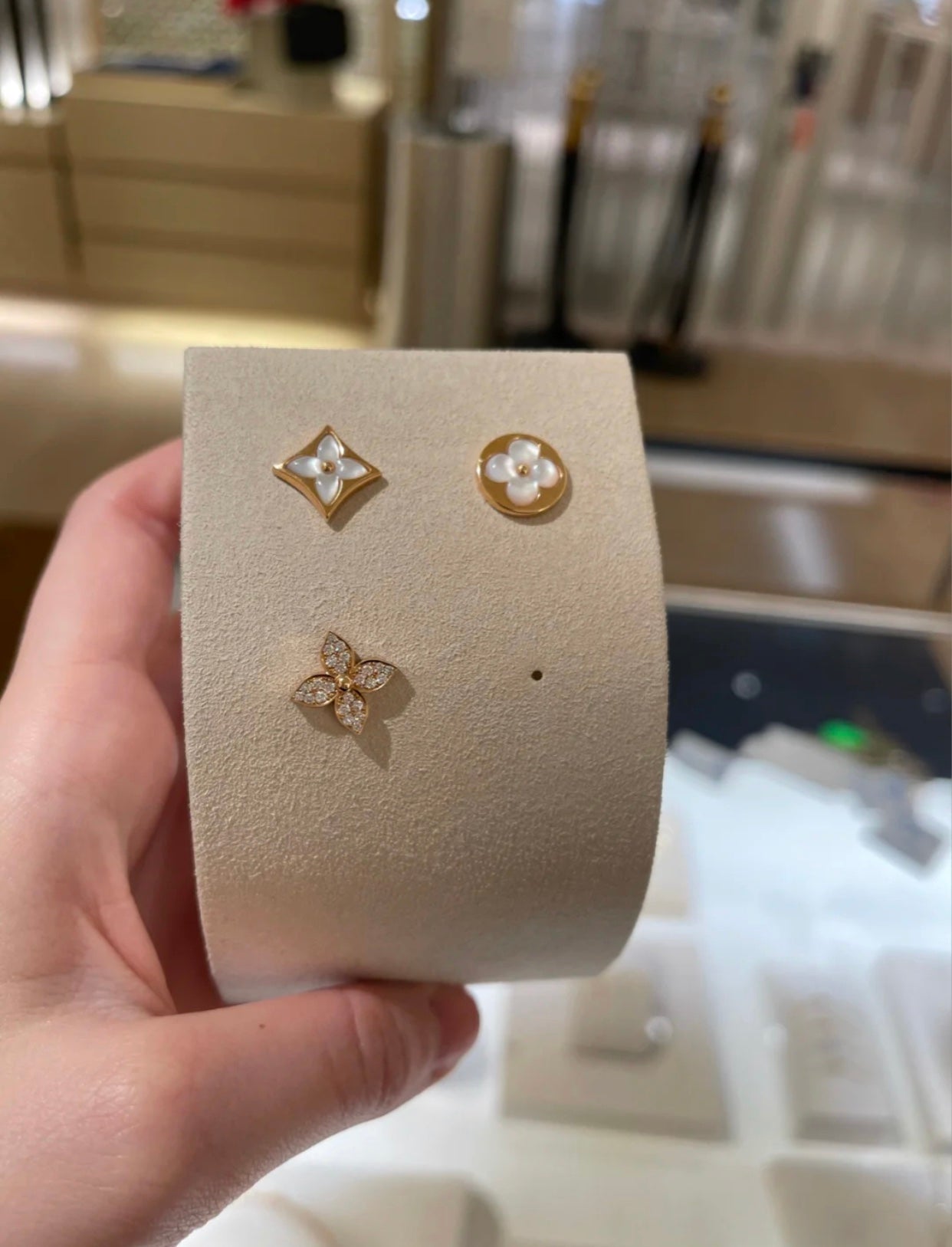 [Luxe Jewelry]STAR BLOSSOM STUD EARRINGS PINK GOLD DIAMONDS