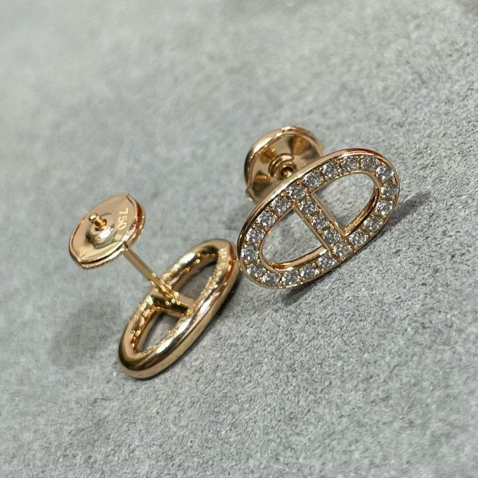 [Luxe Jewelry]HM FULL DIAMOND PIG NOSE STUD EARRINGS