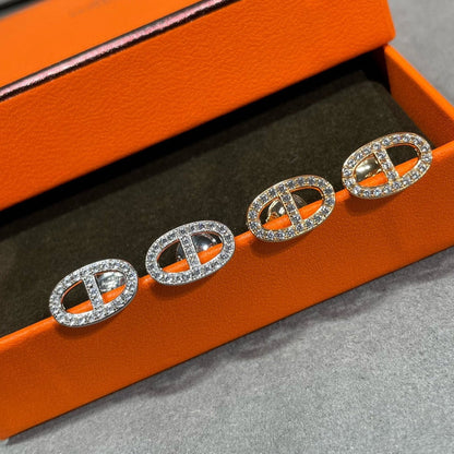 [Luxe Jewelry]HM FULL DIAMOND PIG NOSE STUD EARRINGS