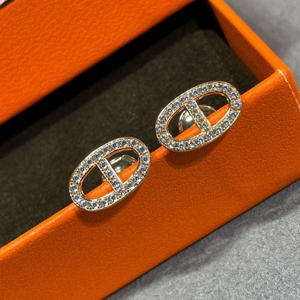 [Luxe Jewelry]HM FULL DIAMOND PIG NOSE STUD EARRINGS