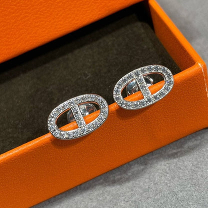 [Luxe Jewelry]HM FULL DIAMOND PIG NOSE STUD EARRINGS