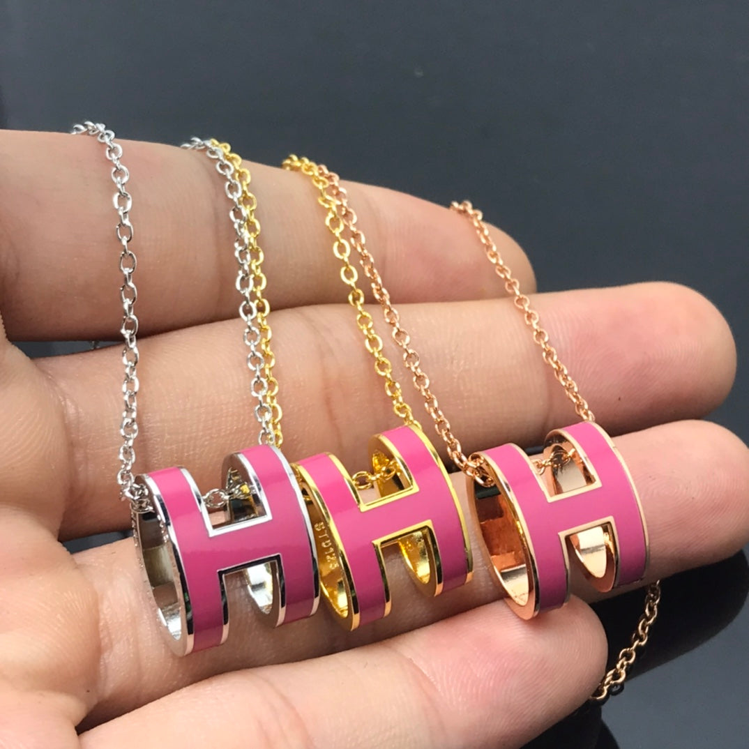 [Luxe Jewelry]H NECKLACE PINK