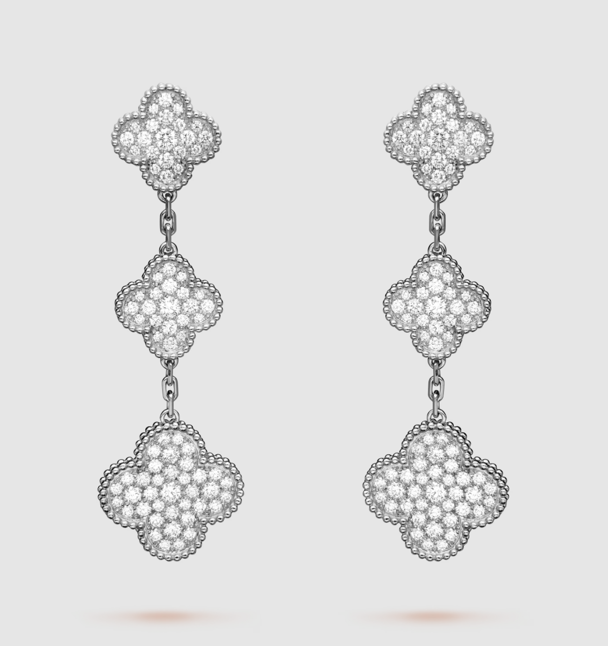 [Luxe Jewelry]CLOVER 3 MOTIF DIAMOND SILVER DROP EARRINGS