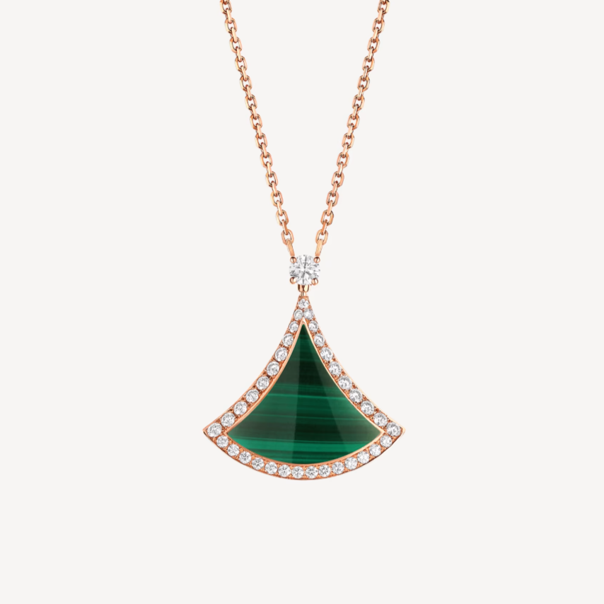 [Luxe Jewelry]DREAM MALACHITE DIAMOND PAVED PINK GOLD NECKLACE