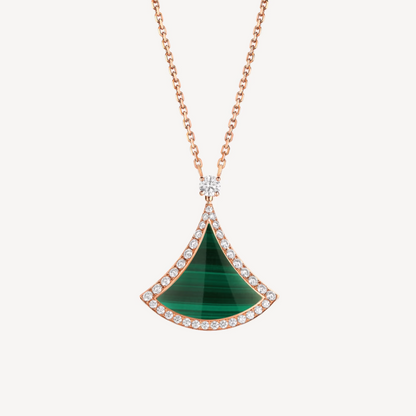 [Luxe Jewelry]DREAM MALACHITE DIAMOND PAVED PINK GOLD NECKLACE