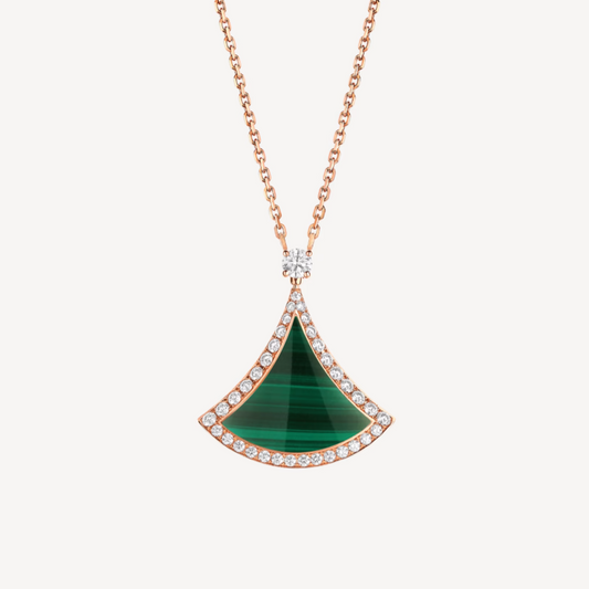 [Luxe Jewelry]DREAM MALACHITE DIAMOND PAVED PINK GOLD NECKLACE