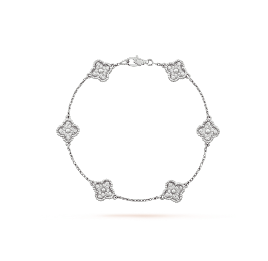 [Luxe Jewelry]CLOVER 6 MOTIF SILVER DIAMOND BRACELET