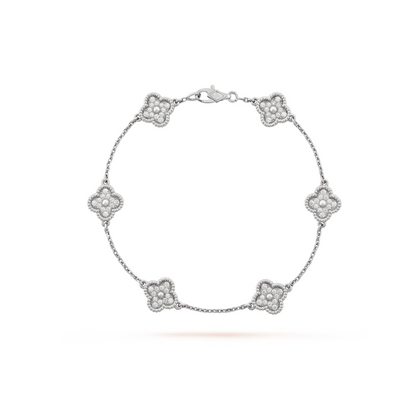[Luxe Jewelry]CLOVER 6 MOTIF SILVER DIAMOND BRACELET